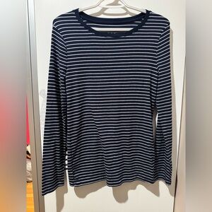 Navy Blue and White Striped Long Sleeve T-Shirt 💙🤍